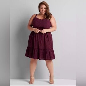 LANE BRYANT PURPLE EYELET EMPIRE WAIST FIT & FLARE DRESS SZ 24